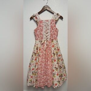 Custom Handmade Disney Belle Princess Dress Cottagecore Lace-Up Floral Girls